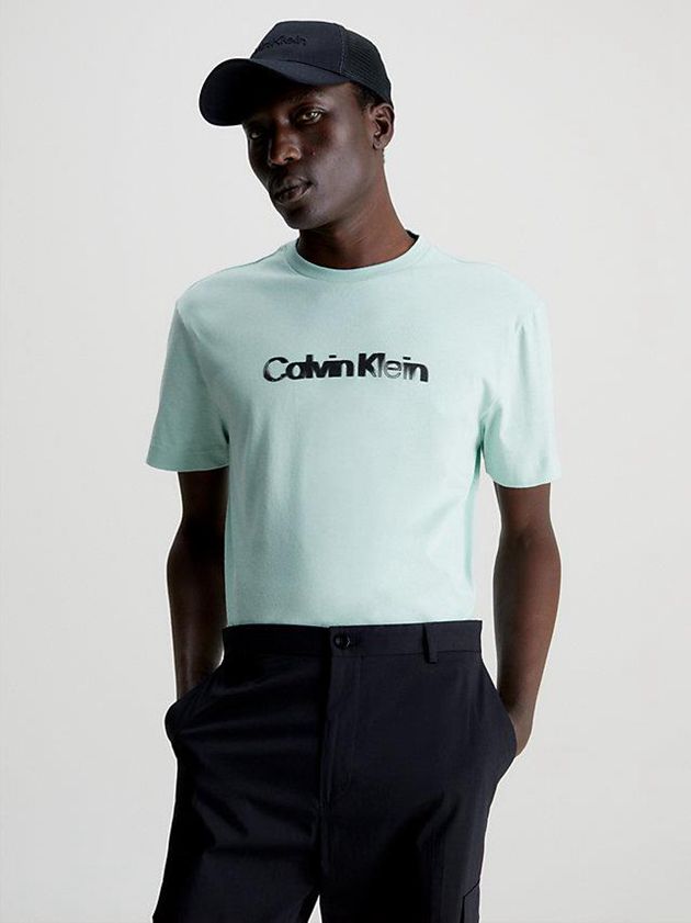 Calvin Klein USA Organic Cotton Logo Mens T-Shirt Turquoise 7482639-LU